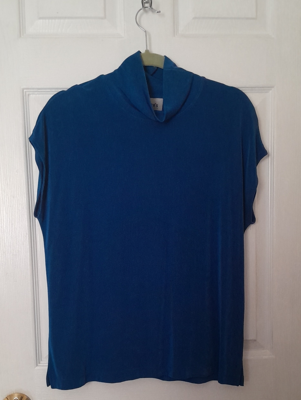 Chico's Traveler's Teal Blue Short-Sleeve Cowl Neck Top size 3